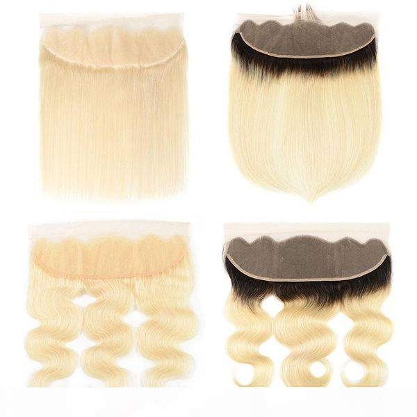 

10-18 inch lace frontal only hair extension 613 1b 613 ombre blonde brazilian human hair 13*4 ear to ear frontal closure part, Black;brown