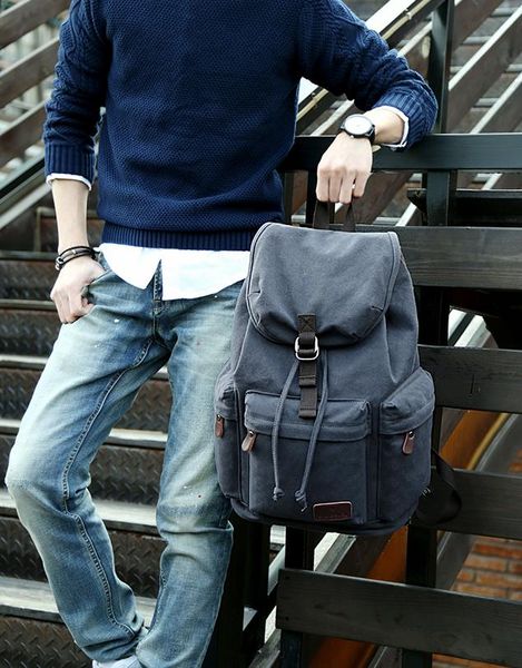 

pb2356 retro men's canvas backpack high school college student school bag