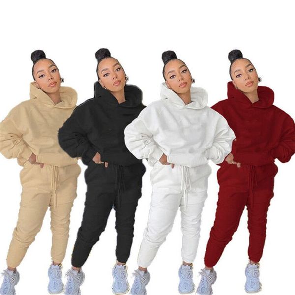 

fall winter clothing women tracksuits pullover hoodies pants two pieces set long sleeve jogger suit outfits plus size sportswear 4133, Black;gray