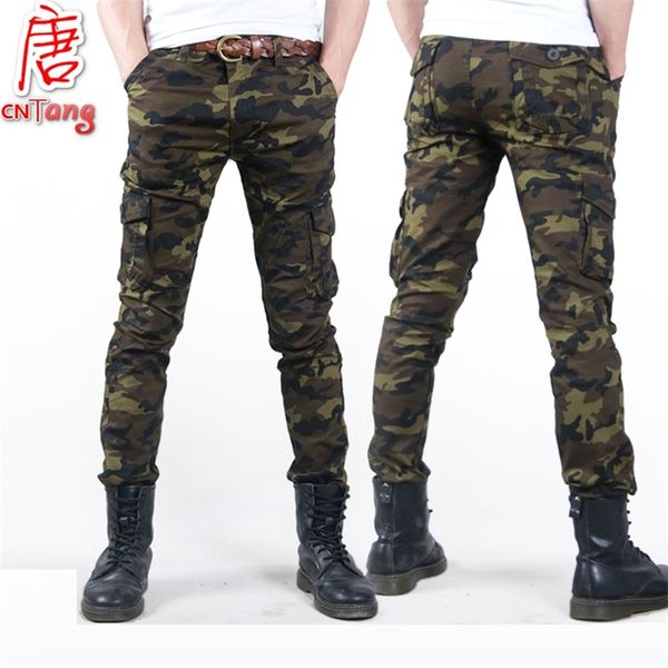 

fashion camo casual military male trouser thin camouflage men's slim spring combat tactical army skinny pencil pant 201218, Black