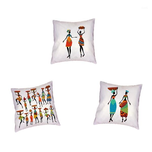 

african woman ethnic cushion cover dance art image pillowcase peach skin material bedroom living room sofa decoration 45 * 45cm1