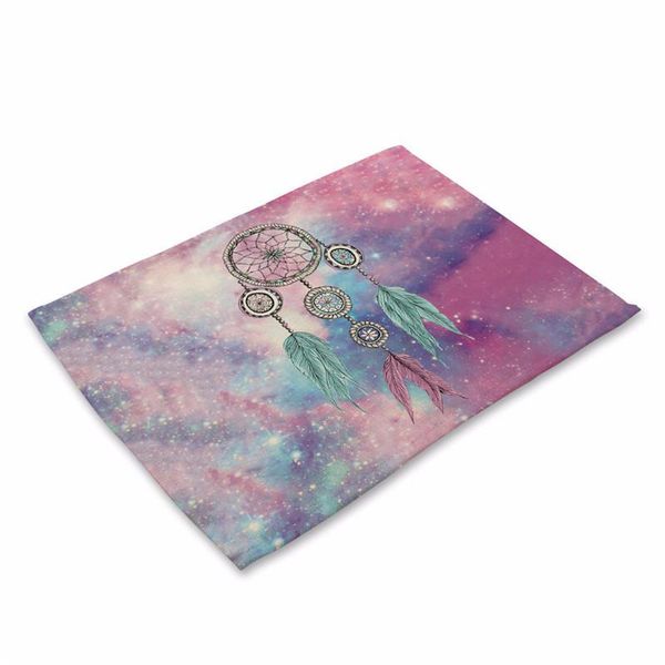 

1pcs colorful feather pattern placemat coaster cotton linen kitchen pads dining table mats western mat 4232cm home decor ma0006 h bbymig