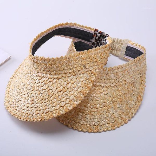 

women summer handmade woven straw sun visor hat empty wide brim beach cap womens summer caps1, Blue;gray