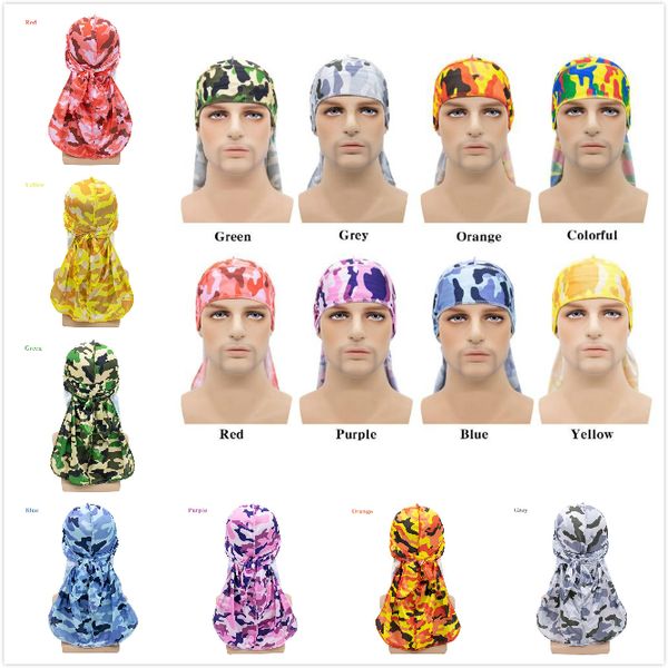 Yeni Moda Erkek Saten Kamuflaj Baskı durags Bandana Turban Peruk Erkekler İpeksi Durag Şapkalar Kafa Korsan Şapkası Saç Aksesuarları