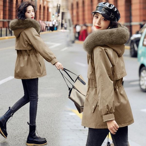 

female in the new long winter 2021 add wool warm heavy hair led the han edition easy leisure cotton-padded clothes coat, Black