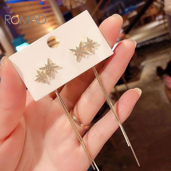 

stud romad all-match eight-pointed star earrings long tassel for women fashion jewelry pendientes #p55, Golden;silver