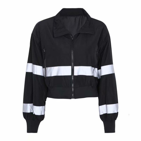

spring women loosen jacket women high street spliced outerwear bomber jacket for long sleeve reflective, Black;brown