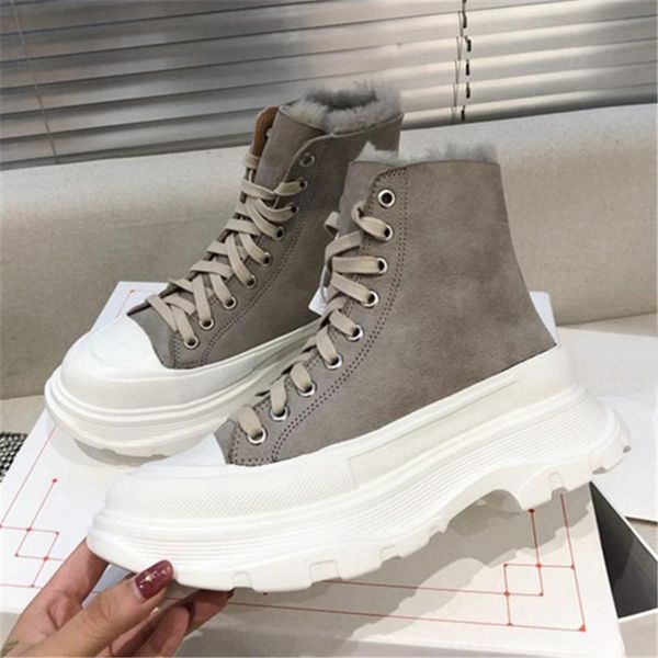 

winter suede warm skin high women's ankle lace-up short platform deep soles thick snow boots casual shoes ewyk, Black