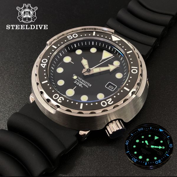 

steeldive 1975 tuna 300m diving watch automatic steel stainless ceramic bezel nh35 men's wristwatch mechanical watches fashion 201120, Slivery;brown