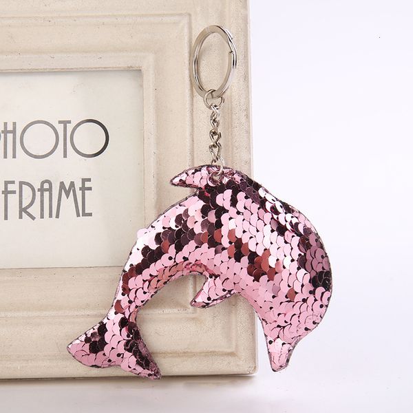 

glitter cute pompom sequins dolphin ring keychain gifts for women llaveros mujer charms car bag accessories key chain, Silver
