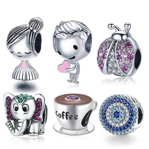 

2020 new 100% real 925 sterling silver fish girl boy charm bead fit original pandora bracelets diy jewelry for women gift q1219, Bronze;silver