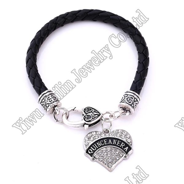 

quinceanera heart pendant bracelet rope chain, Black