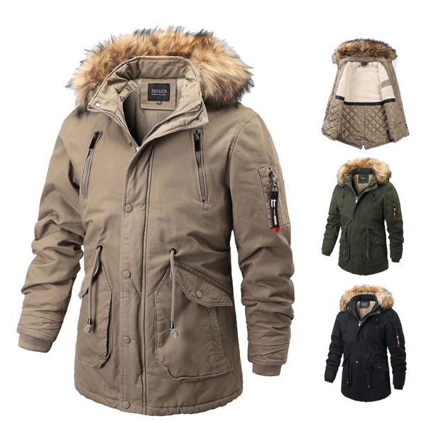 

men winter jacket 2020 fur collar hooded warm wool liner man jacket and coat hat detachable windproof male parkas c1212, Black