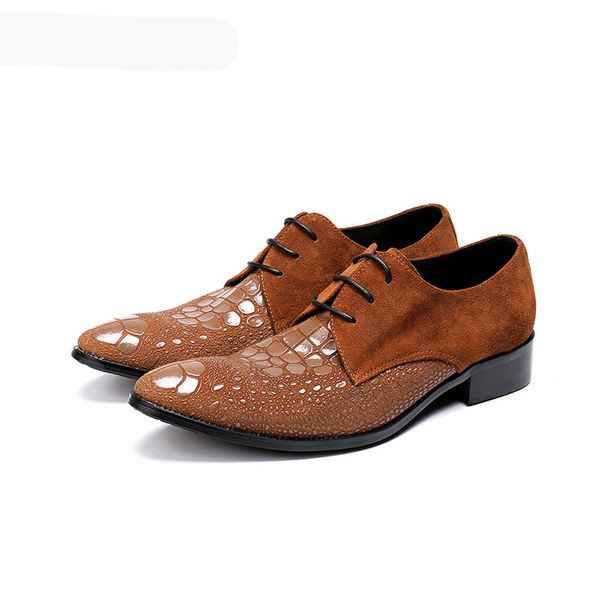 Итальянский тип мода мужская обувь на шнуровке заостренные коричневые замшевые кожаные платье обувь Zapatos Hombre Oxfords, большие размеры 38 -46