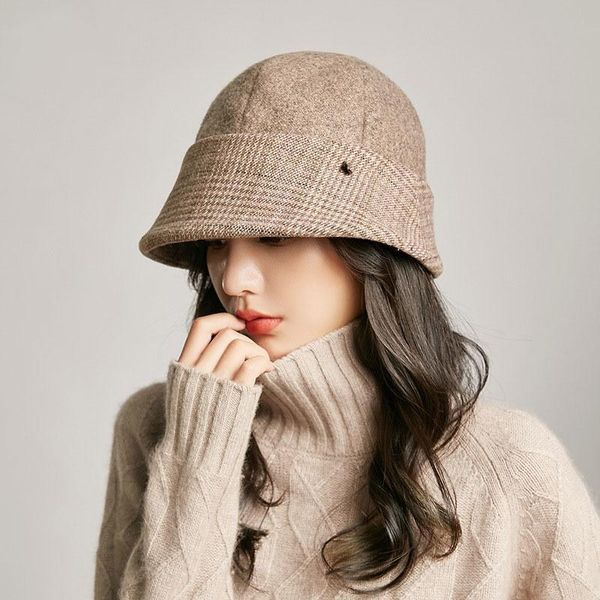 Chapéus de inverno para mulheres lã larga borda fedora chapéu preto vintage feltro chapéus patchwork senhoras cloche jogador elegante boné