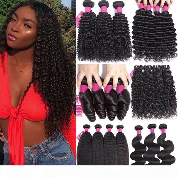 

9a brazilian virgin human hair bundles 100% unprocessed brazilian human hair body wave straight loose wave curly deep wave remy virgin hair, Black