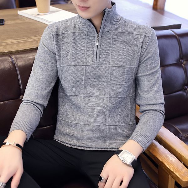 

men's sweaters autumn winter warm cashmere wool zipper pullover man casual knitwear plus size -xxxl kg-1020, White;black