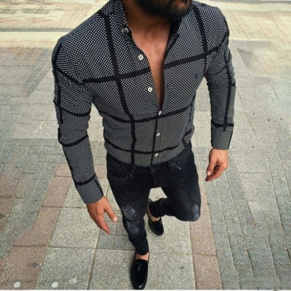 

2021 men slim black twill grid shirts long sleeve casual fitness muscle shirts homme men formal party blouses, White;black