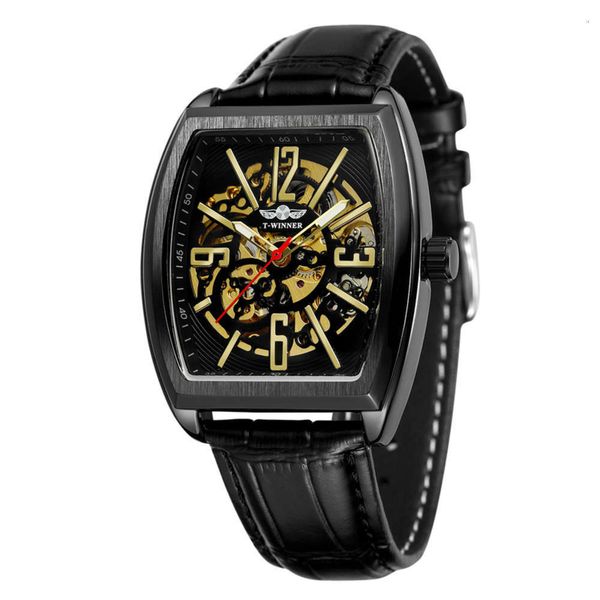 

man automaton tiktok metrosexual belt man hollowed watch automatic mechanical watch, Slivery;brown