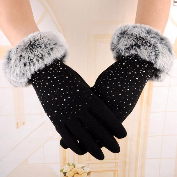 

new fashion women gloves autumn winter cute furry warm mitts full finger mittens women outdoor sport female gloves guantes, Blue;gray
