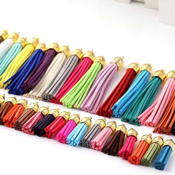 

10pc lot imitation suede tassel fringe keychain leather tassels caps straps diy jewelry making charms pendants craft accessories h bbympf