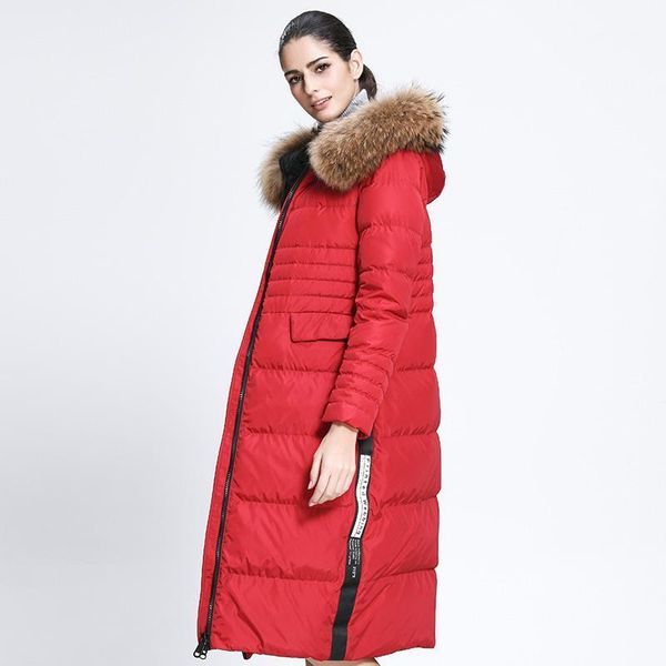

women's down & parkas 90% duck fashion brand winter mink real fur collar long jacket women super over knee thickerhooded coat wq25451, Black