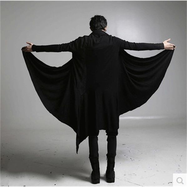 

autumn men's wear black long windbreaker robe dark wizard cape witch knee coat summer, Tan;black