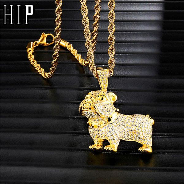 

pendant necklaces hip hop full iced out bling pit bull dog necklace rhinestone rope chain gold color pendants & for men jewelry, Silver