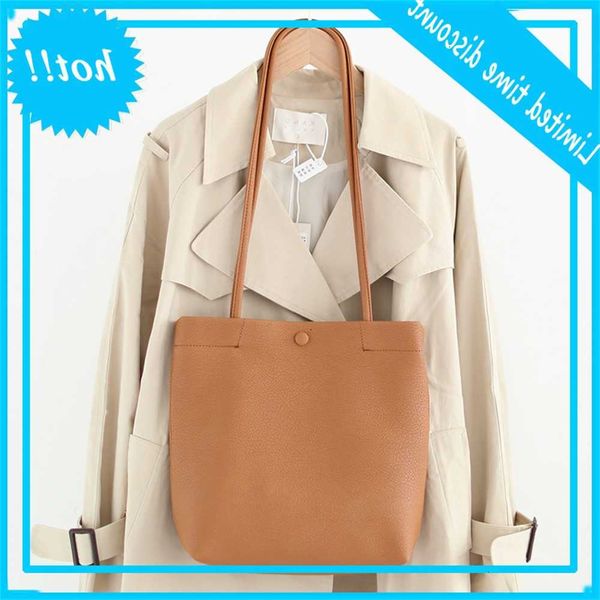 

korean versatile fashion soft leather shoulder leisure large capacity solid color bucket bag simple minority daughter mother handbag