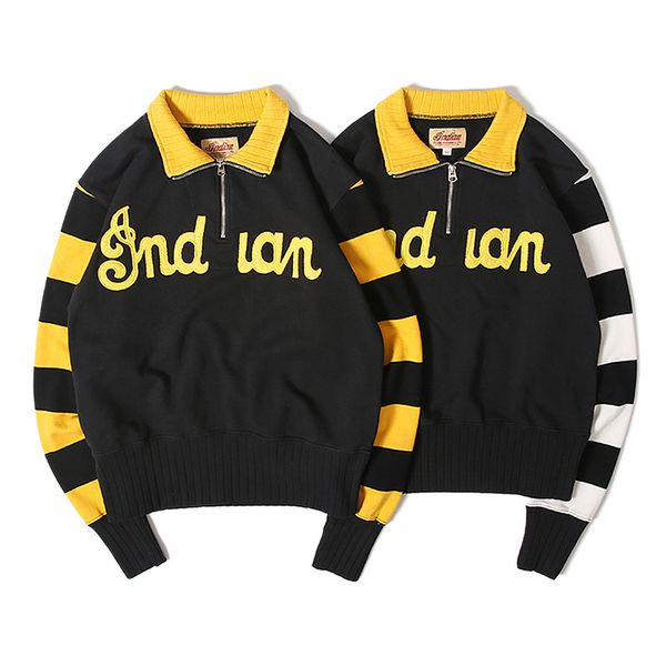 

indian half zipper hoodie vintage pullover motorcycle racing stripes jacket outwear vye0, Black
