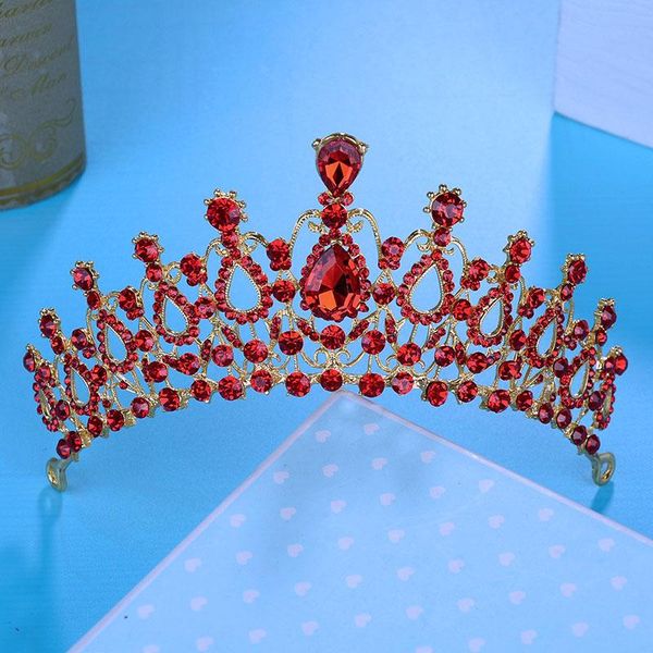 

popular red white bridal tiaras water drop shape design crown wedding accessories rhinestone hair accessories fashion diadem, Golden;silver