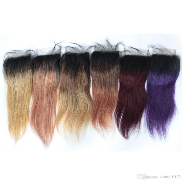 

brazilian virgin straight hair ear to ear lace frontal closure 1b blonde brown 13x4 lace frontal ombre human hair 4*4 lace closure, Black