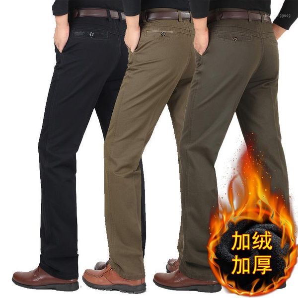 

autumn and winter middle-aged casual pants men loose straight men's pants middle-aged and velvet thickened father's overalls1, Black