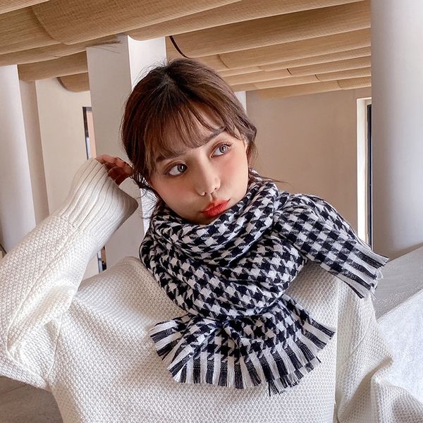 

cashmere thousand bird check scarf winter women's new style imitation cashmere warm tassel shawl scarf neck, Blue;gray