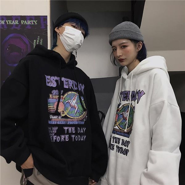 

print sweatshirt women hoodies oversized hoodie harajuku kpop hood hooded woman loose bf student coat sudadera mujer streetwear, Black