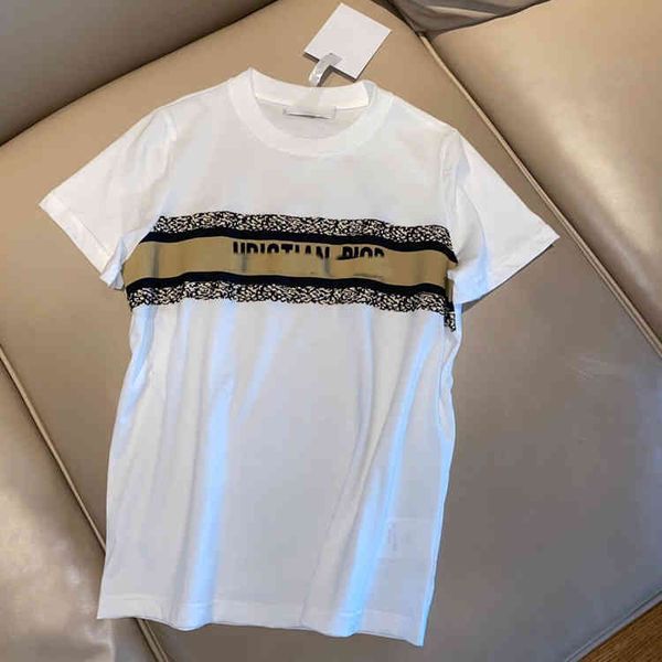

2022 factory wholesale new summer letter embroidery round neck short sleeve t-shirt women's casual loose bottomed fashion, White