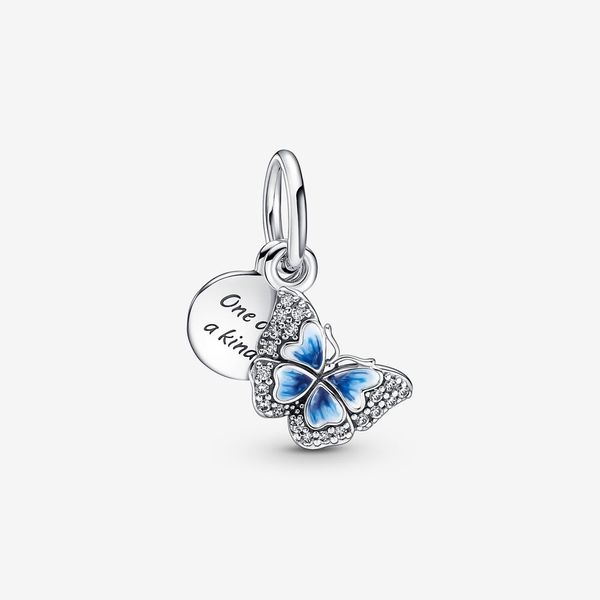 100% 925 Sterling Silver Blue Butterfly Quote Double Dangle Charm Fit Charms europei originali Bracciale Fashion Wedding Engagement Accessori per gioielli