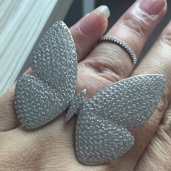 

the bigger size of butterfly ring of sterling silver 925 with the moving butterfly ring with moving wings with white zircon wedding jewelry
