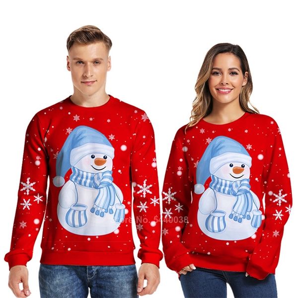 Novidade Christmas Family Pijamas Sweater Engraçado para Homens Mulheres Casal Correspondência Roupa Impresso Snowman Camisola Pullover Jumper LJ201111