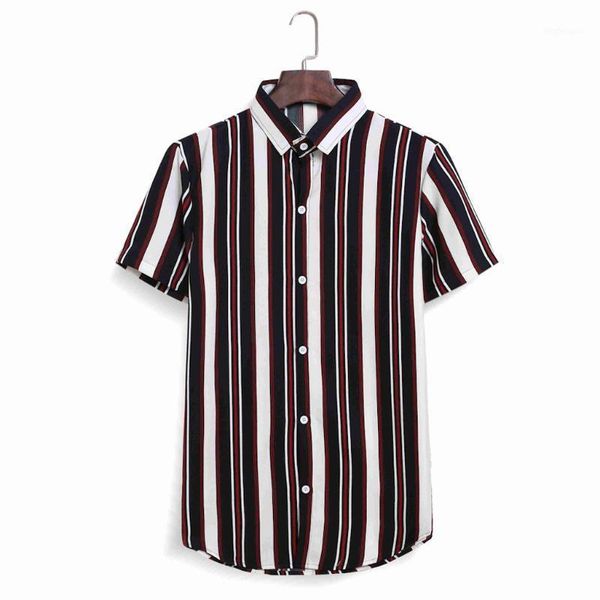 

mens fashion printed summer shirts casual mens hawaiian shirt splicing colorful stripe short sleeve loose shirt beach #4.11, White;black