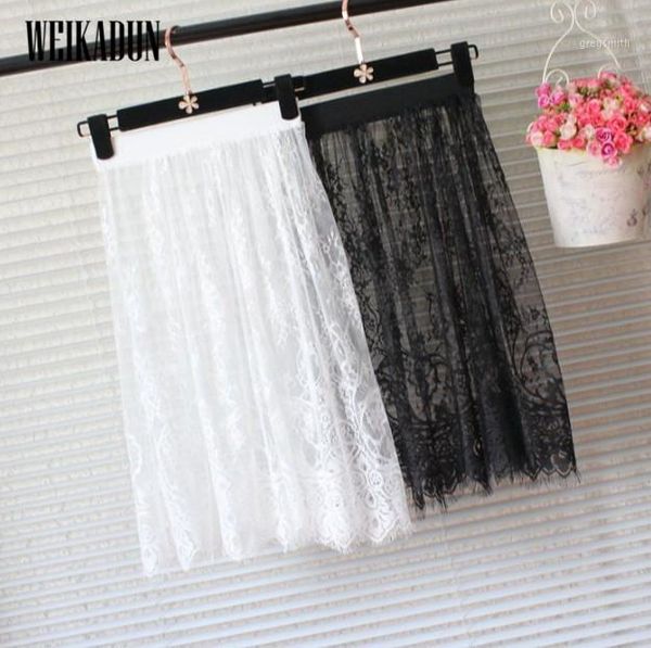 

summer women lace skirts fashion solid casual mesh tulle skirt hollow out short pencil elegant elastic black white skirt d61