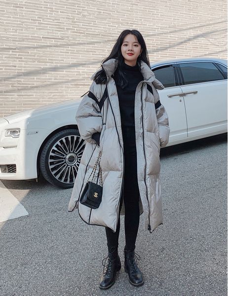 

2021 new women's winter new long white duck down korean loose with hood thick mail fashion woman's coat my9 7u9h, Black