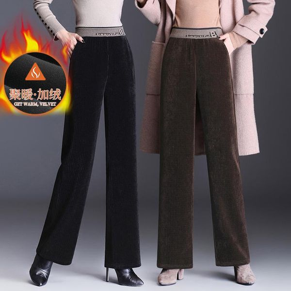 

высокая талия corduroy широкие ноги брюки женские осень зима свободные прямые брюки женские 2020 новая утолщение бархатного брюка, Black;white