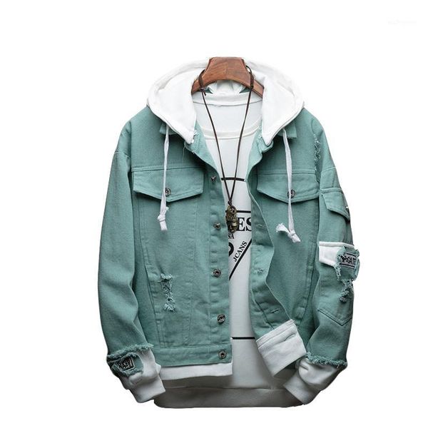

men's jackets 2021 autumn hooded denim jacket men fashion fake two pieces streetwear bomber and coat man cowboy clothes s-3xl1, Black;brown