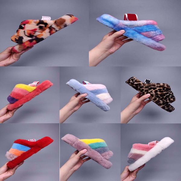 

a+++ women real wool flip flop slipper slides sandals fashion women's home fur slide keep warm in winter furry slippers, Black
