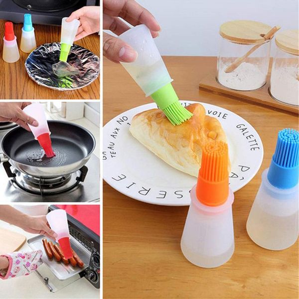 

1 pc bbq portable silicone oil bottle with brush grill oil brushes liquid oil pastry kitchen baking bbq accessories kitchen tool