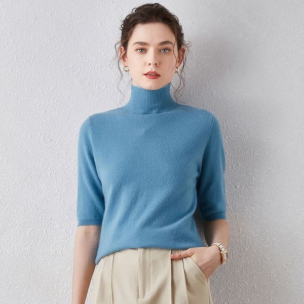 

2021 new 100% cashmere neck knitted tshirt basic female jumper sweater high turtleneck ribs k8ig, White;black