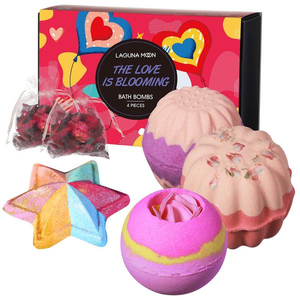 

lagunamoon 4pcs/set bath bombs valentine gift box kit bath bubble balls sets lemon essential oil bubble bars salt ball body skin