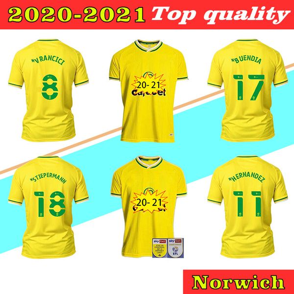 

20 21 norwich city soccer jerseys 2020 2021 buendia hernandez soccer jersey roberts vrancici pukki mclean men football uniforms, Black;yellow
