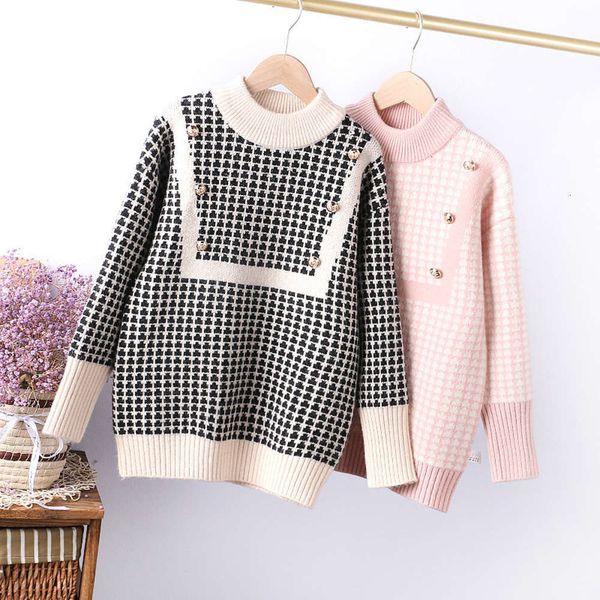 

jacquard 2020 winter plaid little fragrance children's girls' thickened cashmere sweater 140-180 fashion, Blue